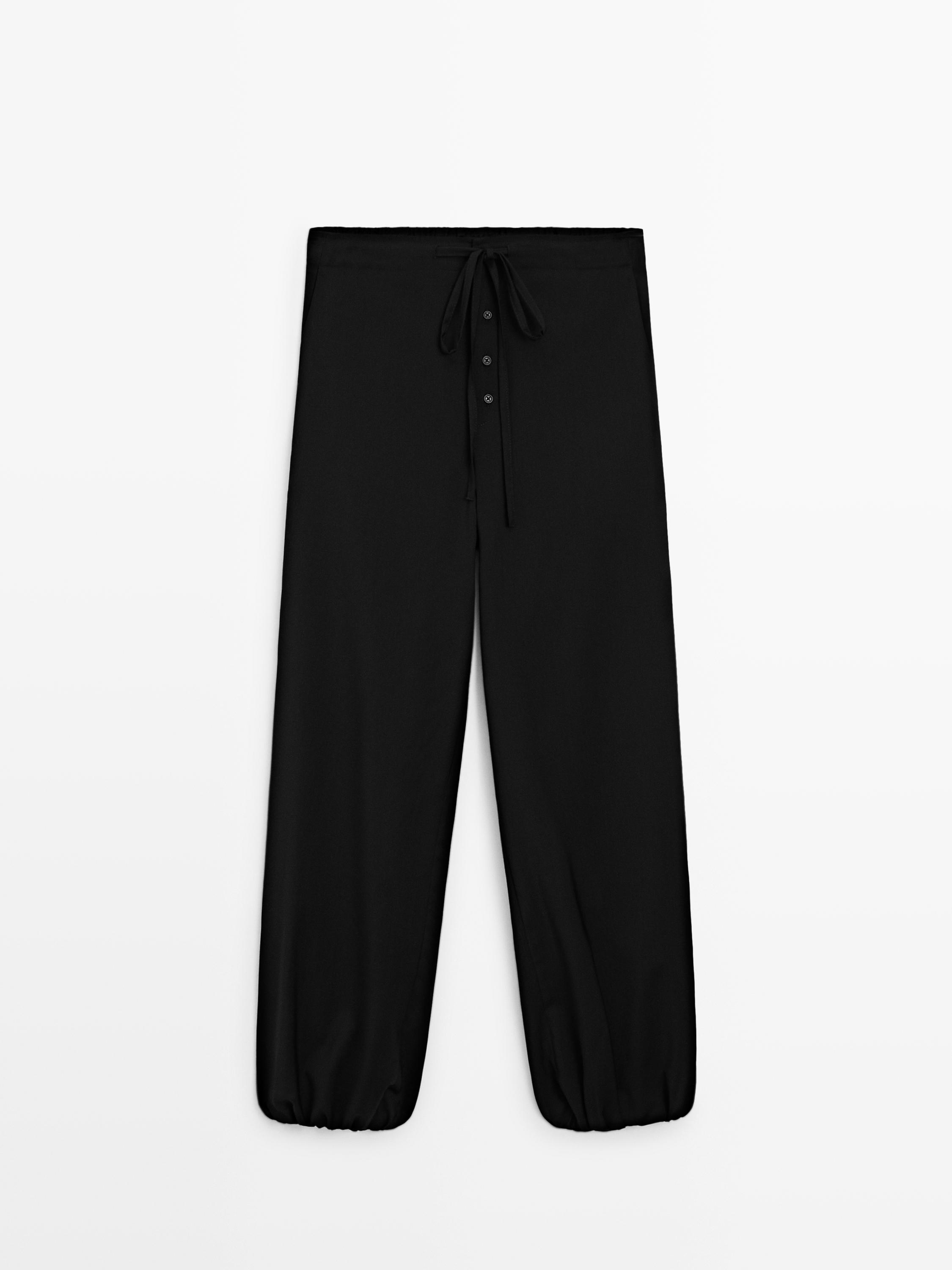 Pantalon bouffant en laine avec nœud