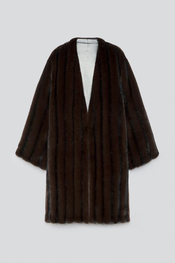 Zara CONTRAST REVERSIBLE FAUX-FUR COAT - Dark brown - Image 0