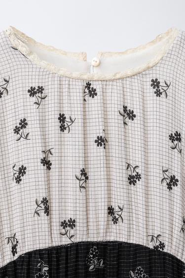 CHECK AND FLORAL DRESS - Black / Ecru by Zara - Image 2