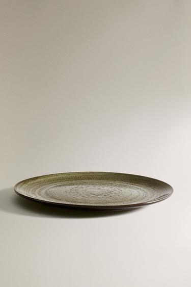 EARTHENWARE DINNER PLATE WITH SPIRAL DESIGN - Green by Zara - Image 1