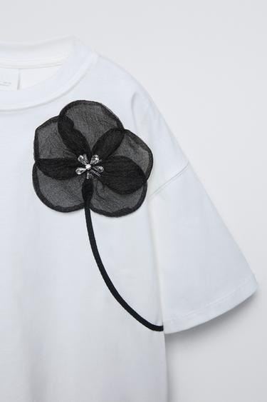 T-SHIRT FLEUR ORGANZA - Blanc de Zara - Image 2