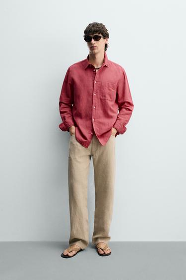 Zaras SKJORTA REGULAR FIT AV LINNE OCH BOMULL - Korall - Bild 0