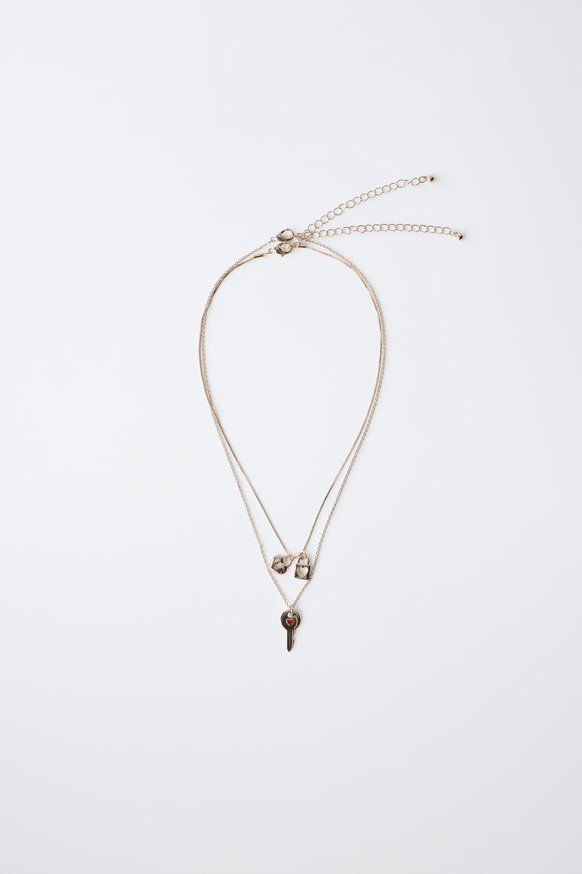 PACK OF TWO KEY AND PADLOCK NECKLACES - Golden | ZARA United  display picture 2