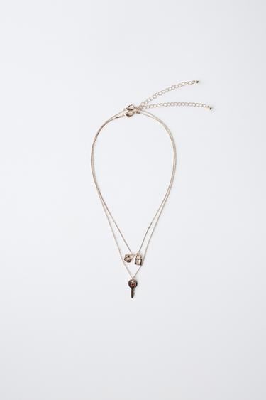 PACK OF TWO KEY AND PADLOCK NECKLACES - Golden by Zara - Image 0