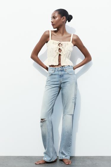 ТРИКОТАЖНЫЙ КОМБИНИРОВАННЫЙ ТОП С ЗАВЯЗКАМИ — ЭКРЮ от Zara — изображение 0
