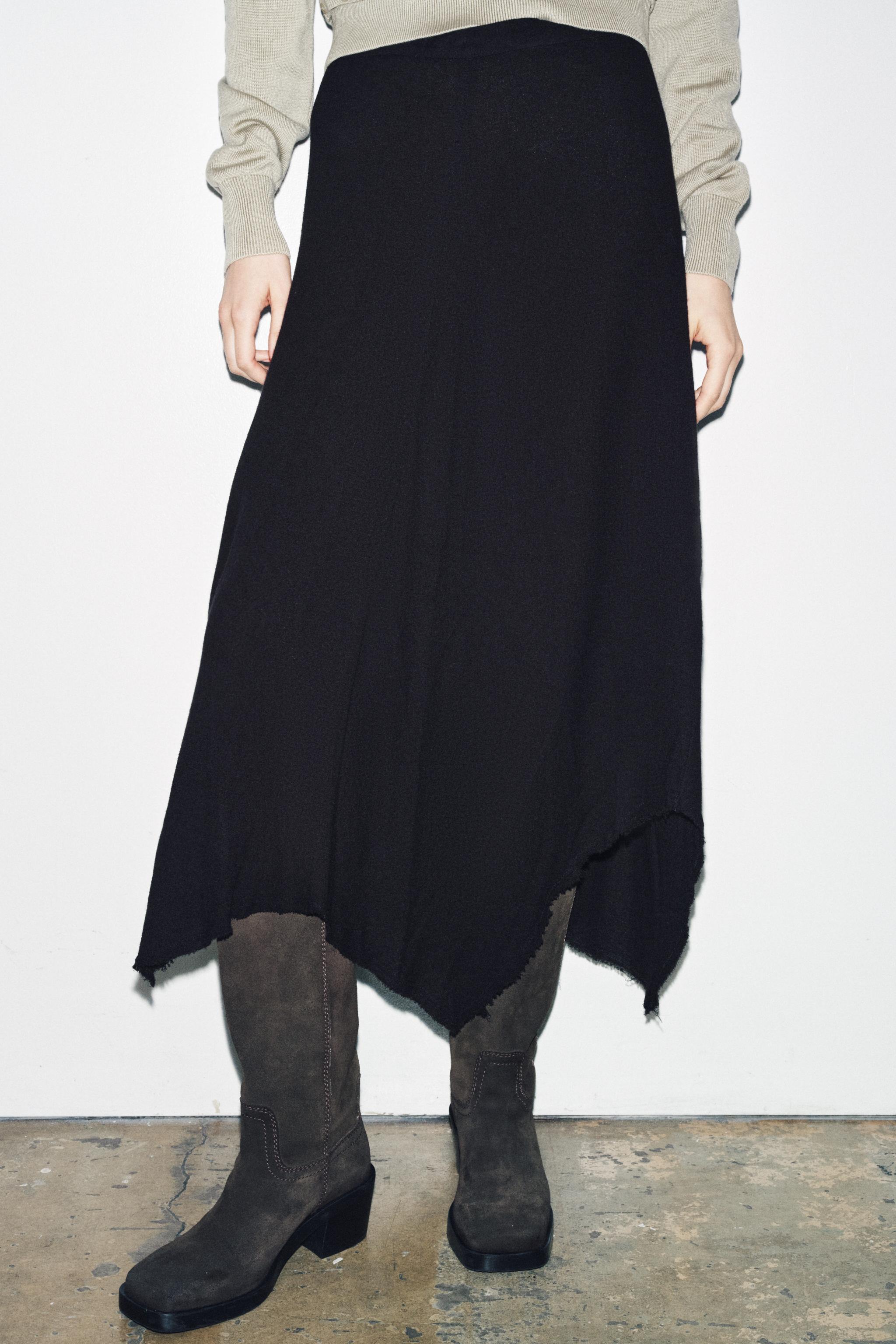 ZW COLLECTION ASYMMETRIC MIDI SKIRT - Black | ZARA United States