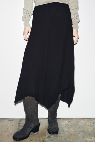 ZW COLLECTION ASYMMETRIC MIDI SKIRT - Black by Zara