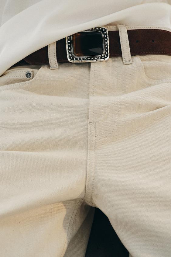 100% SUEDE LEATHER BELT WITH STONE BUCKLE