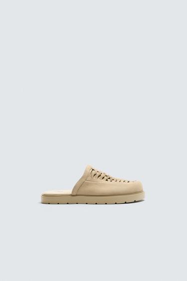 BRAIDED LEATHER CLOGS - Beige by Zara