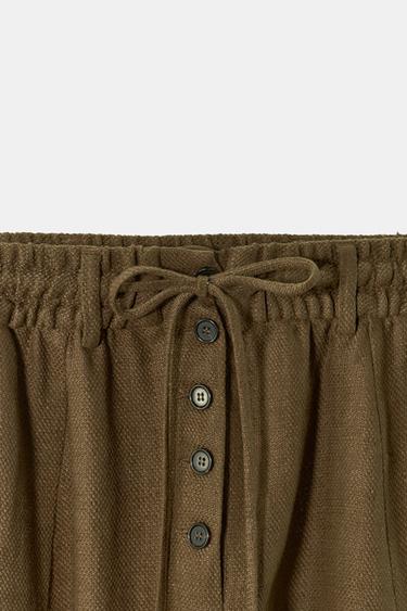 LINEN BLEND BAGGY TROUSERS - Brown by Zara - Image 7