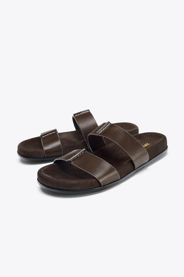 DOUBLE STRAP LEATHER SANDALS - Chocolate Brown by Zara - Image 2