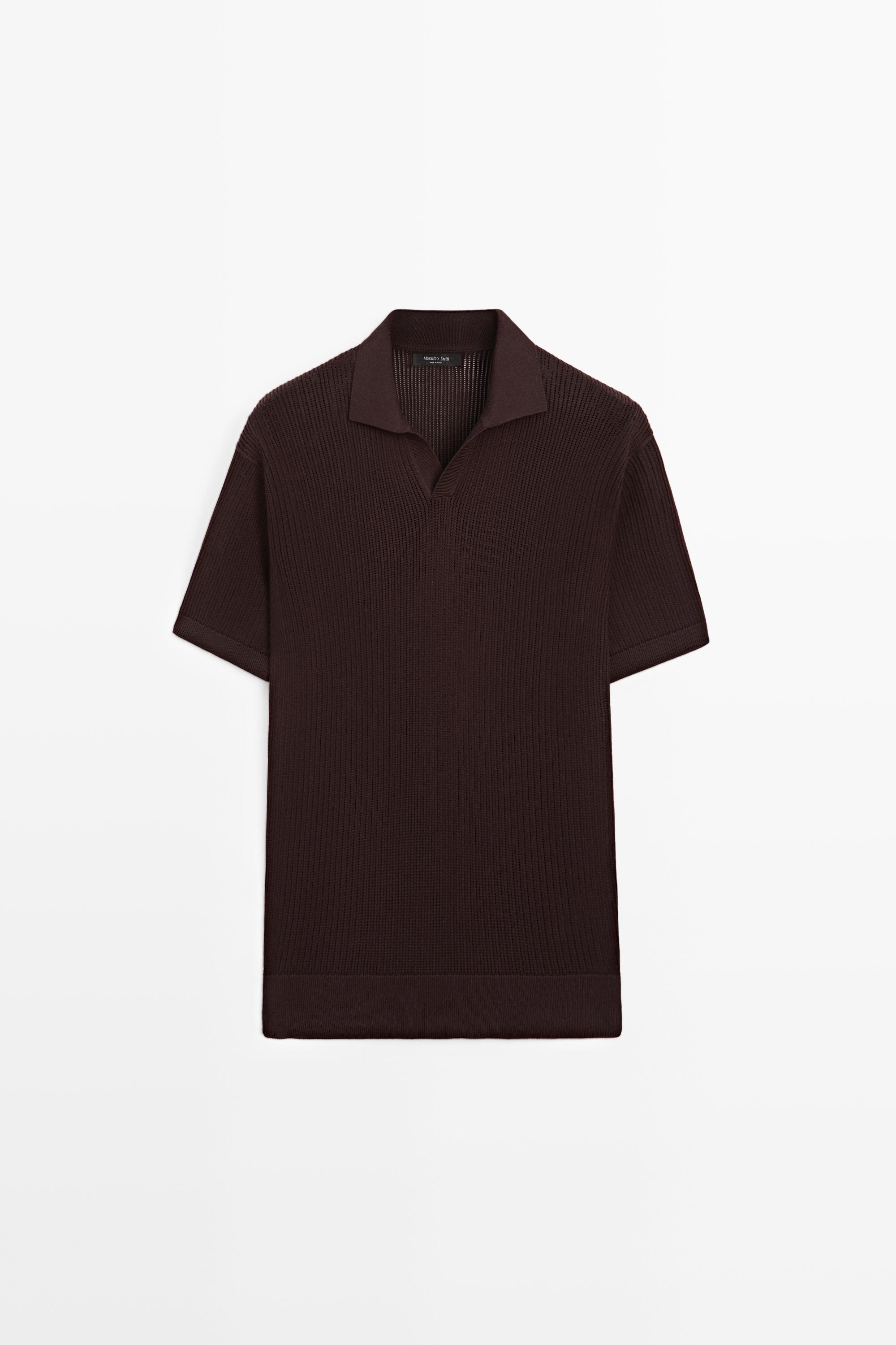 Cotton-blend V-neck knit polo shirt