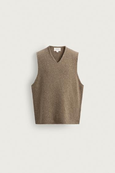 Zara ORIGINS FLECKED KNIT VEST - Beige