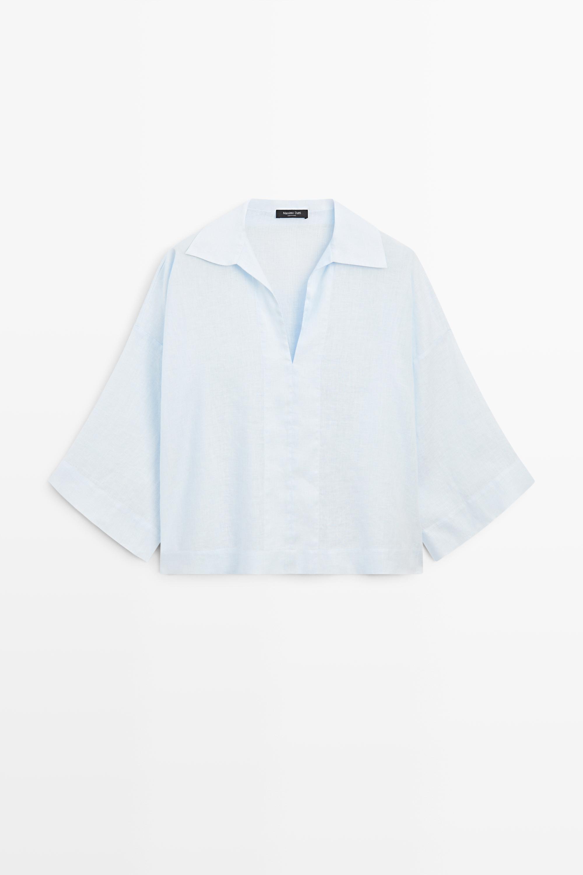100% linen polo collar shirt
