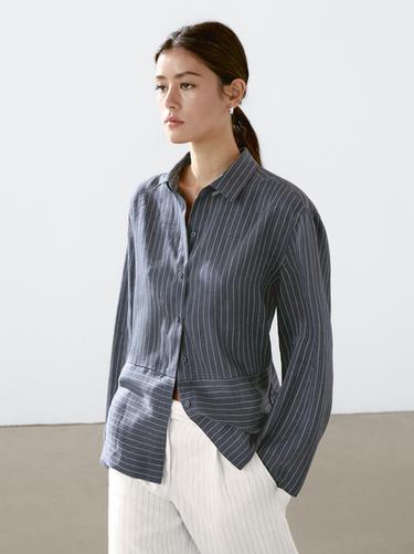 Zara Striped linen blend shirt - Blue
