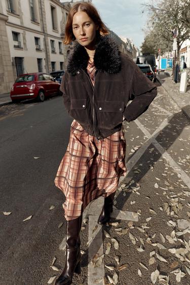 Zara 加大版人造皮草翻領飛行外套 - 棕色 - 圖片 0