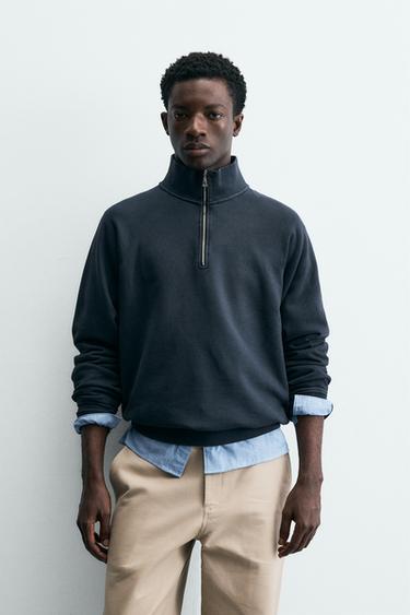 BLUZË HOODIE E ZBARDHUR JAKË ME ZINXHIR - Gri e errët nga Zara