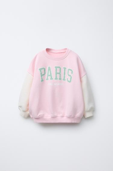 Zara SWEATSHIRT WITH RAISED TEXT PRINT - Pink