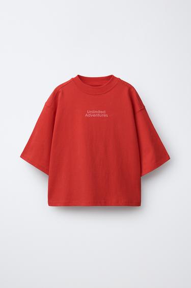CAMISETA TEXTO - Rojo de Zara