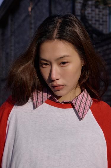 LONG SLEEVE RAGLAN T-SHIRT - White / Red by Zara