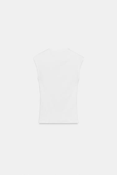 T-SHIRT STRETCH CÔTELÉ - Blanc de Zara - Image 4