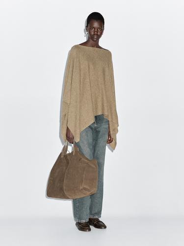 Zara 100% wool asymmetric knit cape - Greenish - Image 0