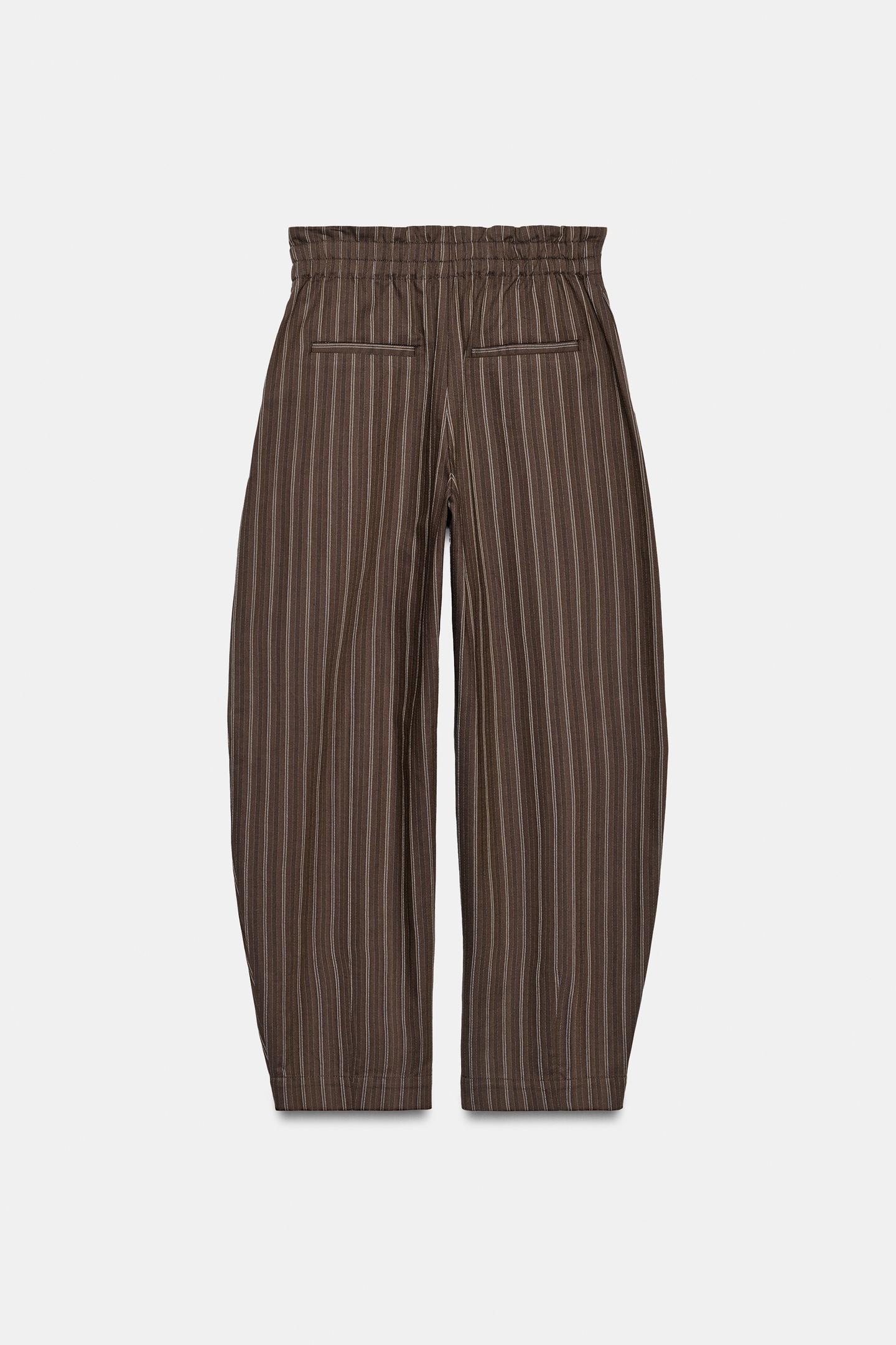 Женские брюки Zara Striped Paperbag Balloon, цвет: Коричневый синий — фото 8