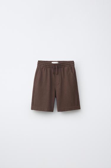 Zara RUSTIC TEXTURED SHORTS - Chocolate