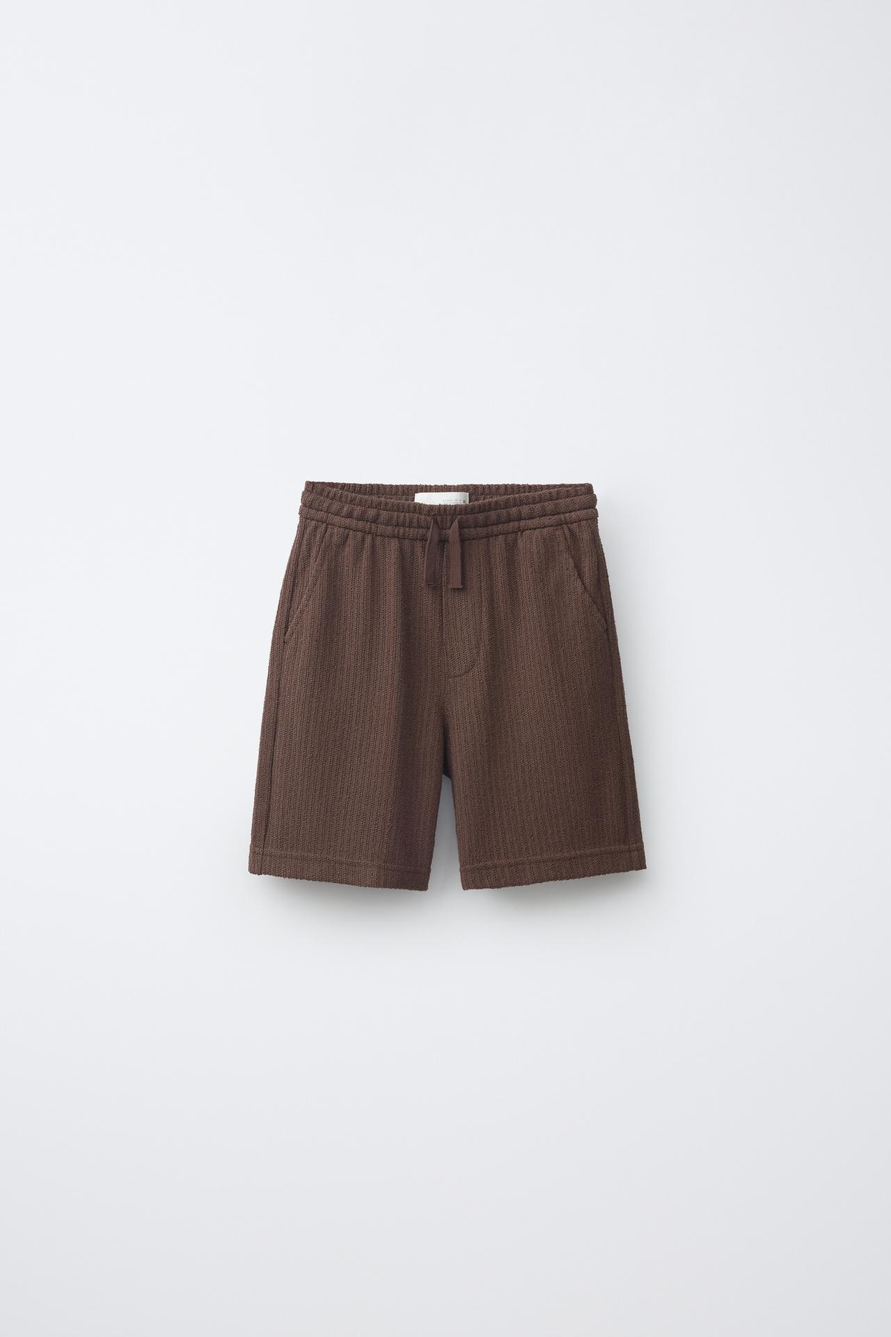 TEXTURED RUSTIC SHORTS — Chocolate