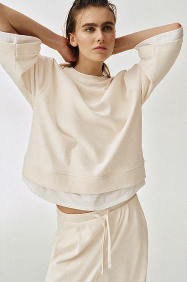 SUDADERA COMBINADA MANGA LARGA - Crudo de Zara