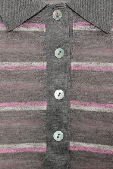 FINE-KNIT WOOL BLEND STRIPED POLO SHIRT - Grey by Zara - Image 6
