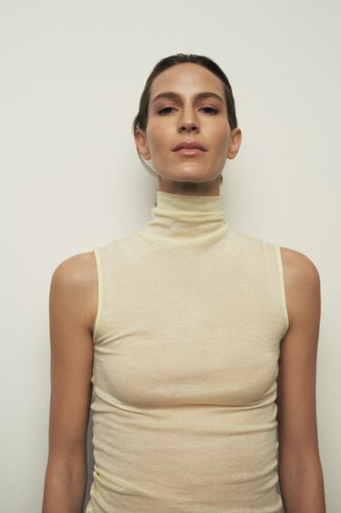 Zara SUPIMA® TURTLENECK T-SHIRT - Butter
