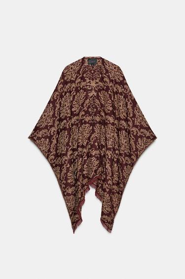 JACQUARD LONG CAPE - Burgundy by Zara