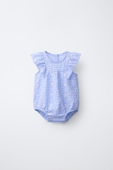 КОМБИНЕЗОН В КЛЕТКУ ВИШИ С ВЫШИВКОЙ «РОМАШКИ» — СИНИЙ от Zara
