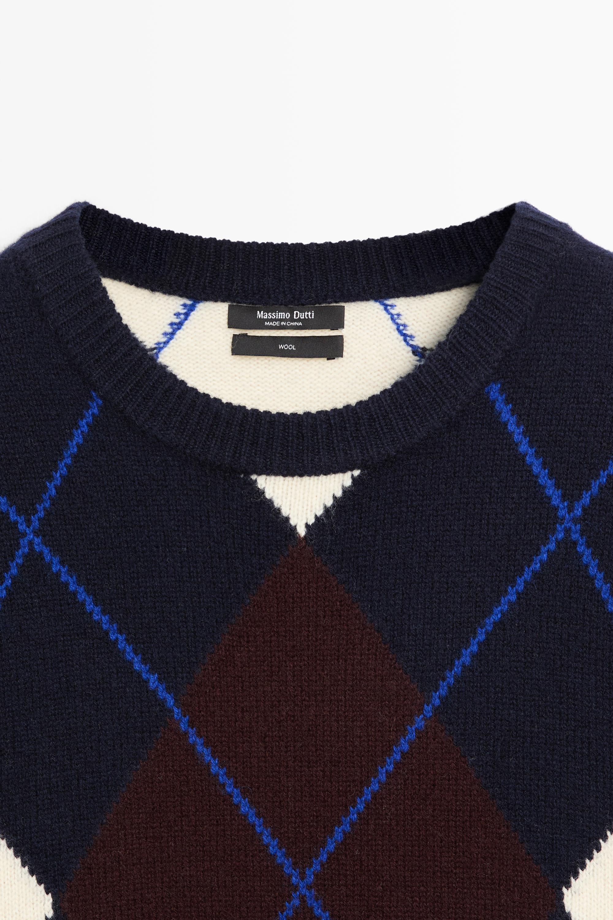 Pull en maille 100 % laine à motif losanges
