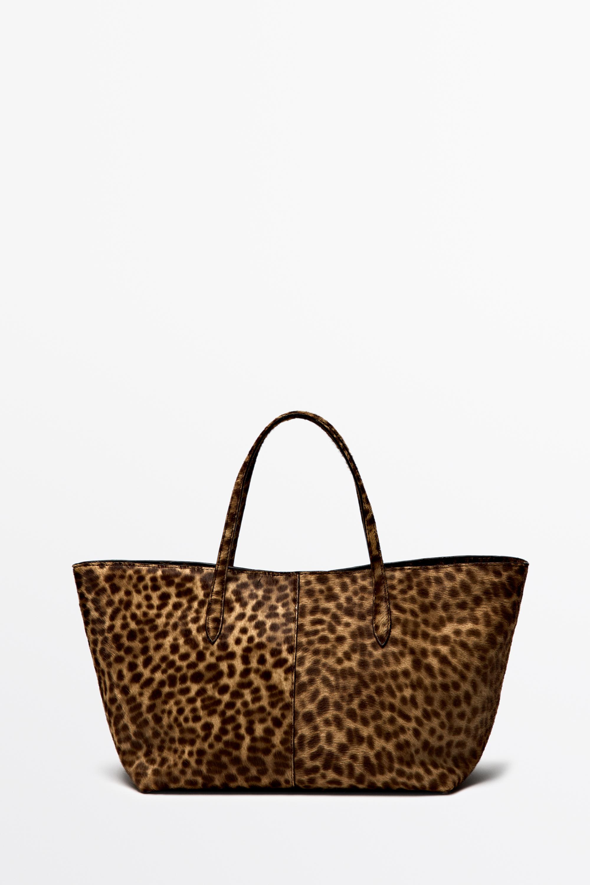 Large fur leather tote bag