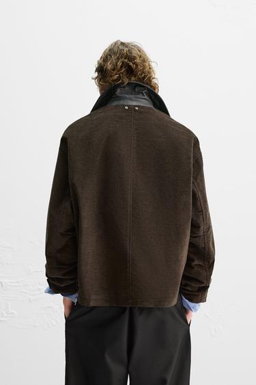 LEATHER CONTRAST COLLAR JACKET - Brown by Zara