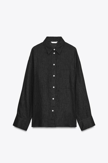 CAMISA OVERSIZE CON LINO - Negro de Zara