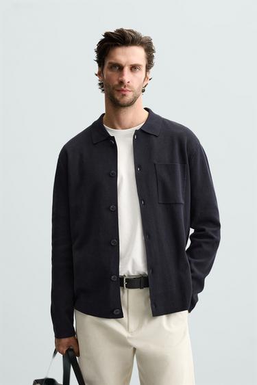 Zara POCKETED COTTON CARDIGAN - Navy blue