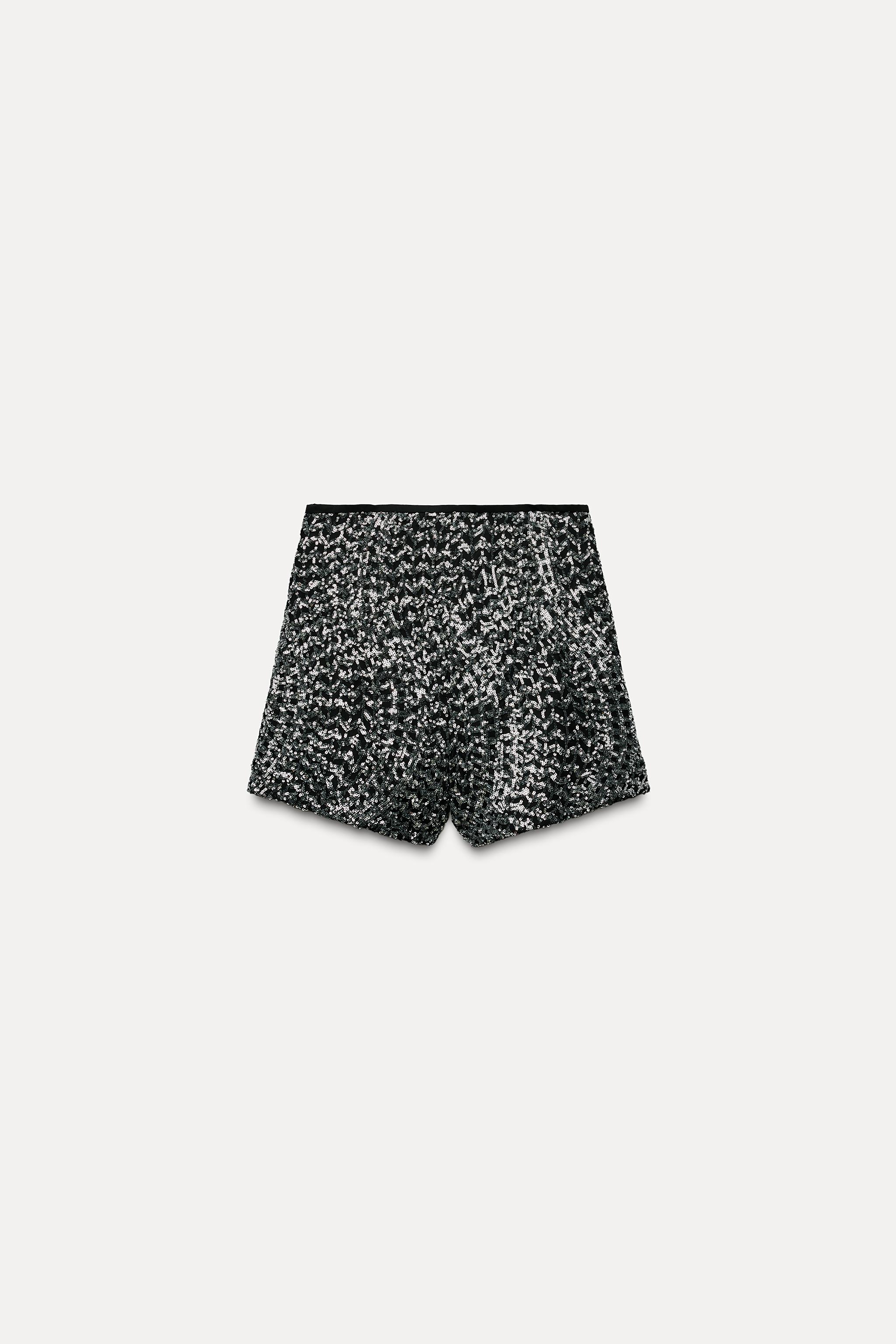 SEQUINNED HIGH WAIST BERMUDA SHORTS Black Silver ZARA United Kingdom