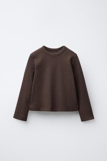 CAMISETA CANELADA DE PESO MÉDIO - Marrom da Zara - Imagem 0