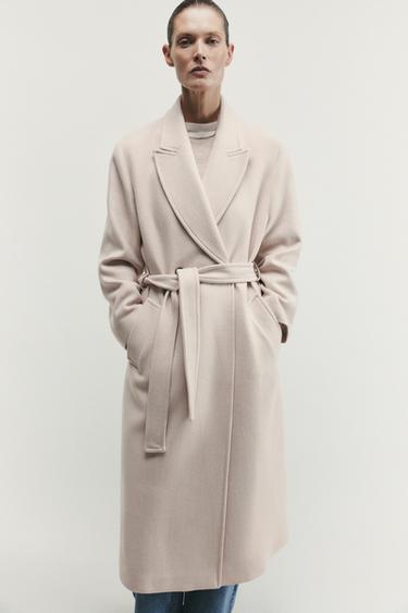 LONG WOOL COAT WITH BELT - Beige by Zara