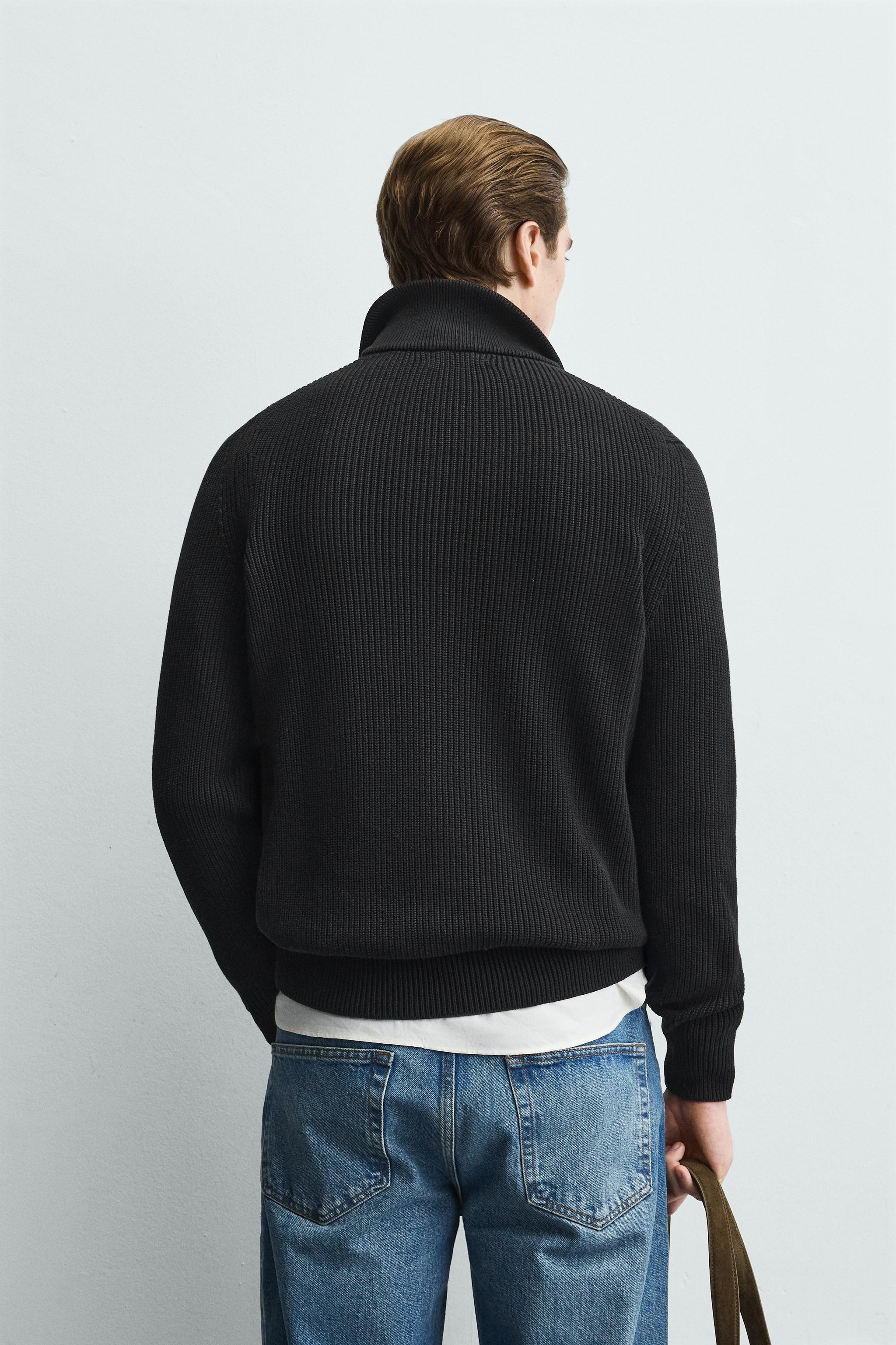 裏編みジップアップハイネックセーター - ブラック | ZARA Japan / 日本