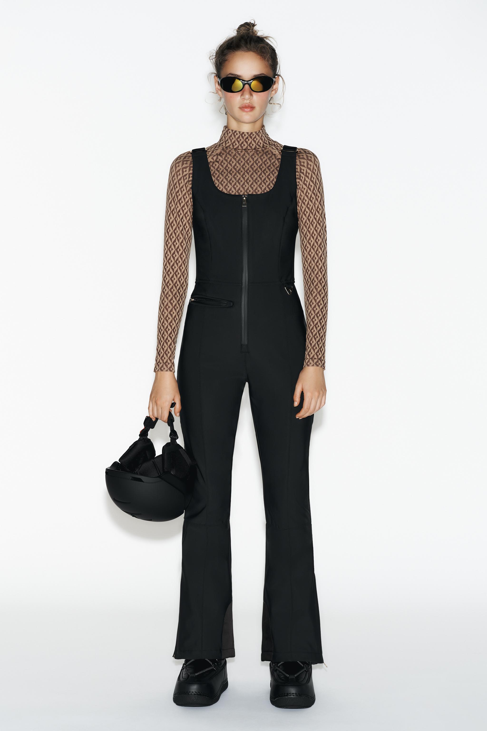 ZARA スキースノボーウェア 黒 オーバーオールスタイル 新品 WATER-RESISTANT WINDPROOF RECCO® TECHNOLOGY SKI COLLECTION