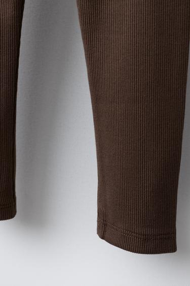 RIBBED LEGGINGS WITH LABEL - Chocolate by Zara - Image 3