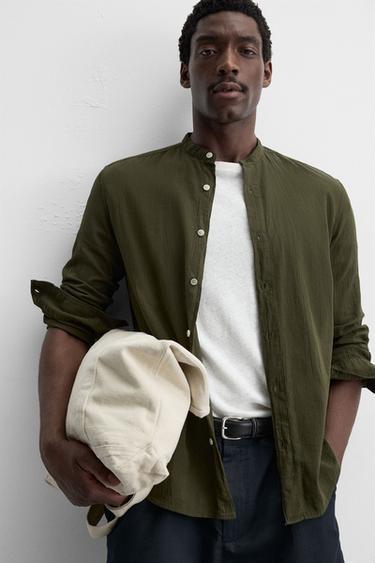 CAMISA EFECTO ARRUGADO - Khaki oscuro de Zara