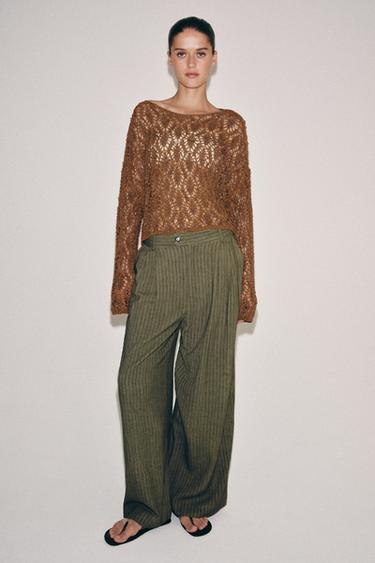 CUTWORK KNIT BELL SLEEVE JUMPER - dark russet by Zara - Image 0