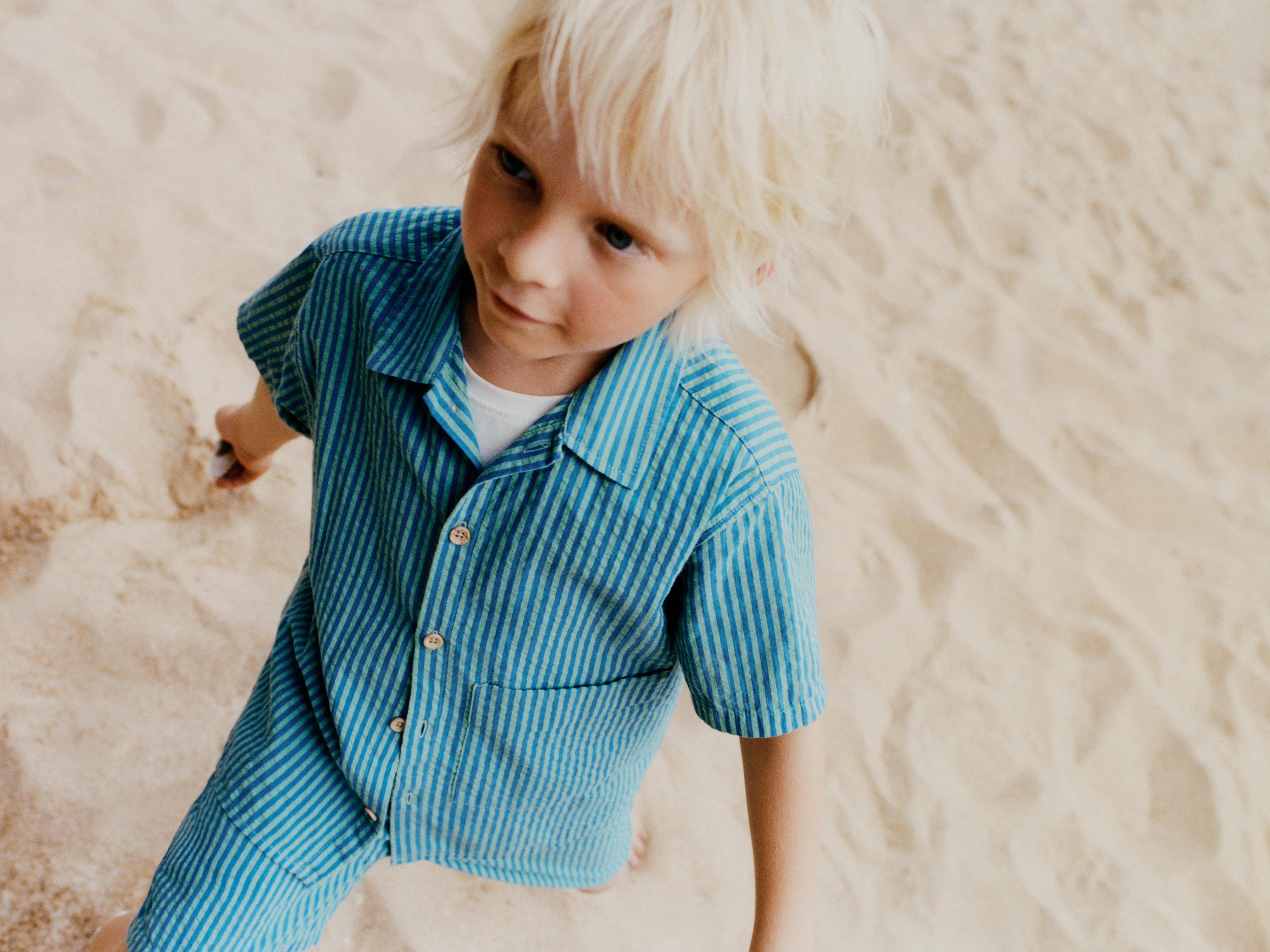 SEERSUCKER STRIPED SHORTS — Blue green