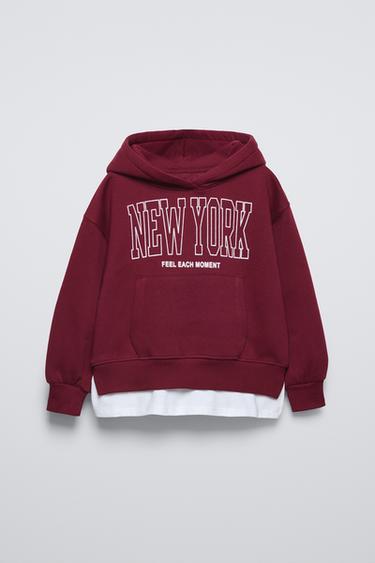SUDADERA COMBINADA CAPUCHA - Burgundy de Zara - Imagen 0