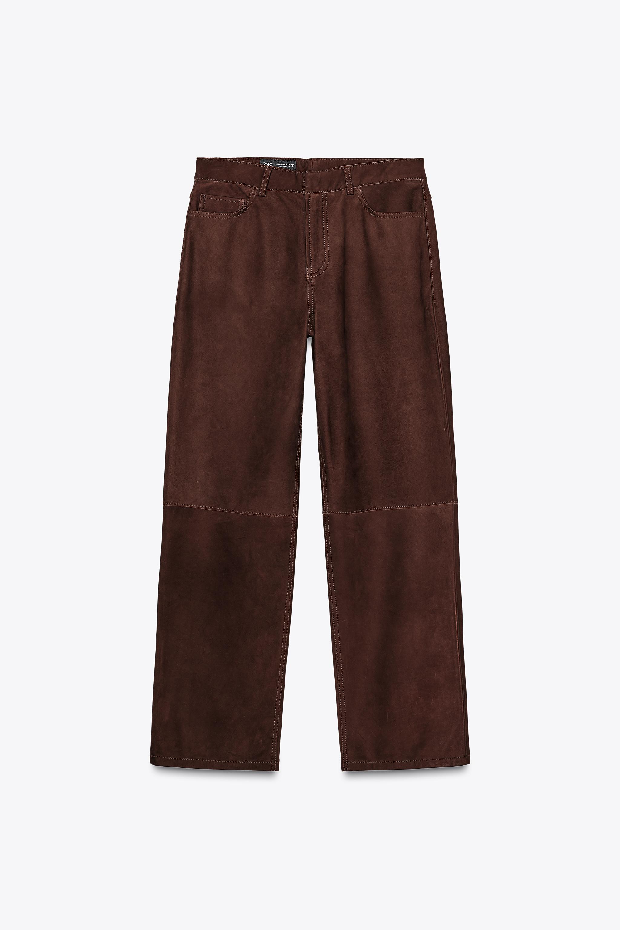 SUEDE LEATHER TROUSERS Brown ZARA New Zealand